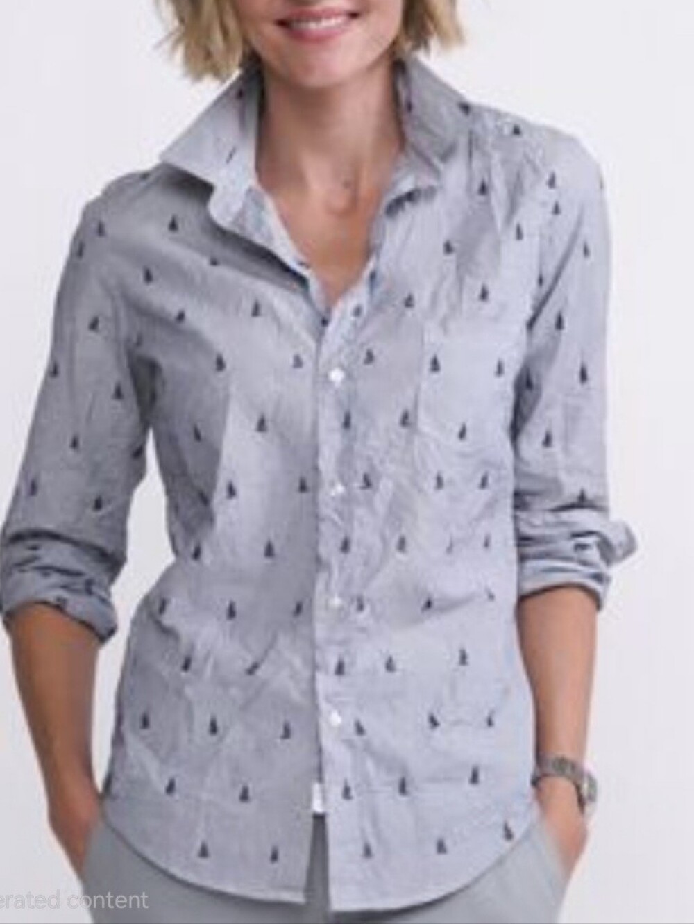 Frank & Eileen Stripes and Sailboat Italian Cotton Large EUC Button Shirt